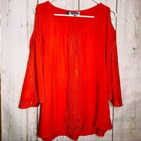 Jennifer Lopez Women's Sequin Orange Blouse Sz M - Picture 8 of 15